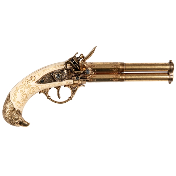 Revolving 2 Barrel Ivory Flintlock Pistol, France 18Th. C.