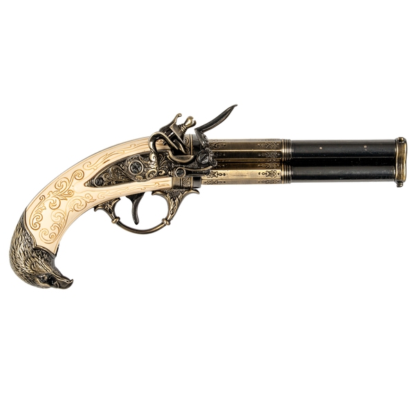 Gold Revolving 3 Barrel Flintlock Pistol, France 18Th. C.
